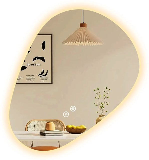 Emke LED Badspiegel asymmetrisch mit Anti-Beschlag und 3 dimmbaren Lichtfarben, Breite: 70 cm, Höhe: 50 cm - Bild 1