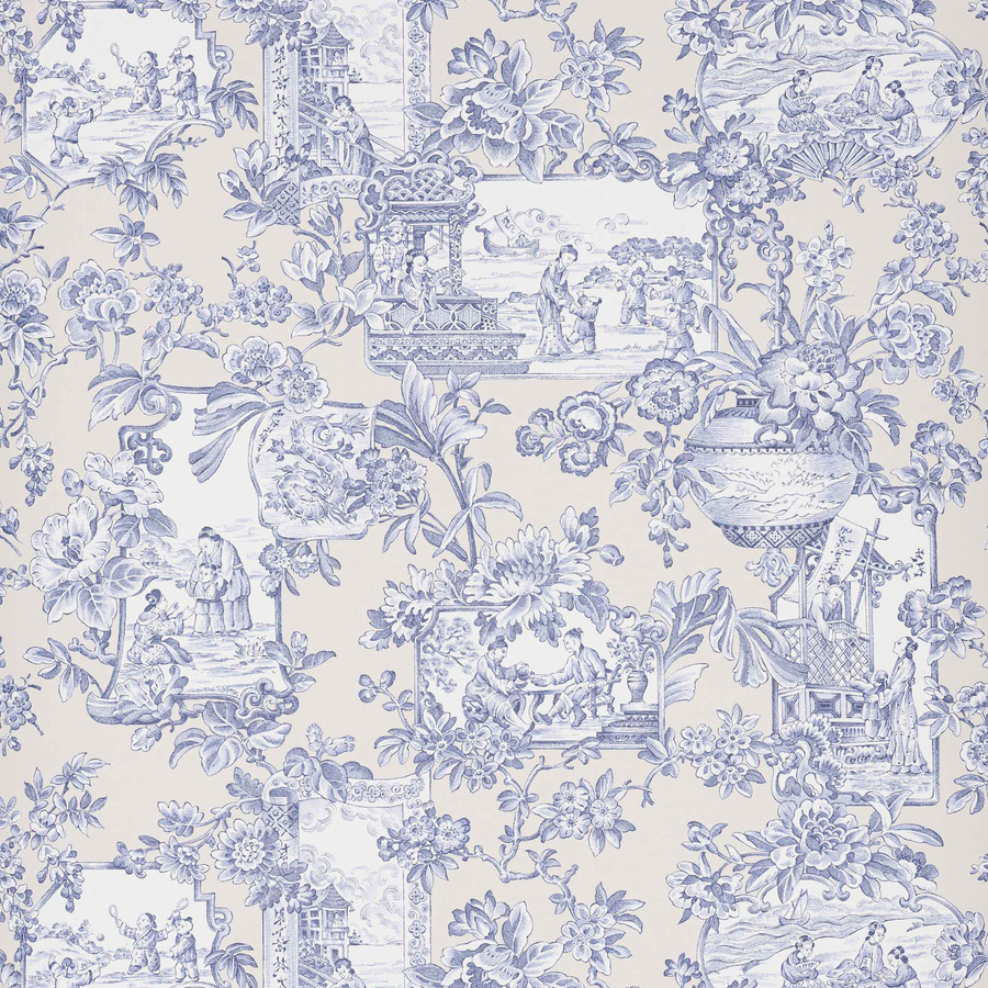 Manuel Canovas Tapete Sansha in Blau mit floralem und botanischem Design aus Vlies - Bild 1