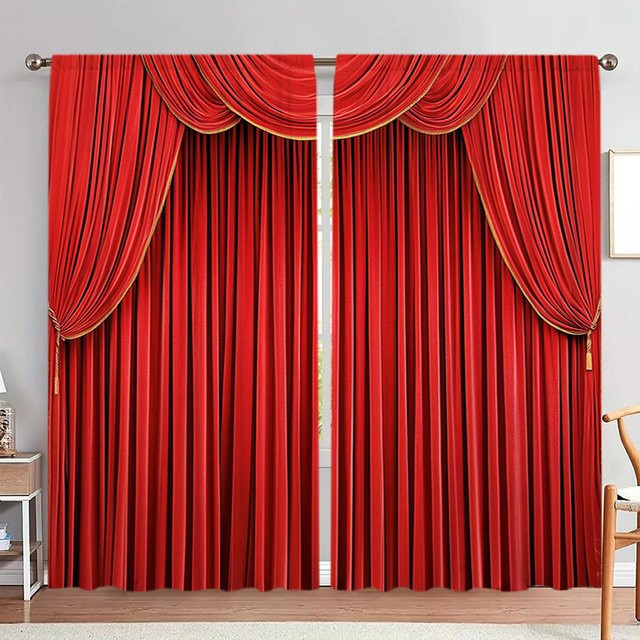 Set aus 2 bedruckten Vorhängen von Tonnika Chen in Rot aus Polyester mit Lichtschutzfunktion, Breite: 100 cm, Höhe: 70 cm - Bild 1