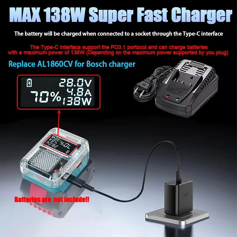 Bosch USB Typ C Power Bank Adapter BAT618 Konverter für 18V Li-Ionen-Akkus - Bild 5