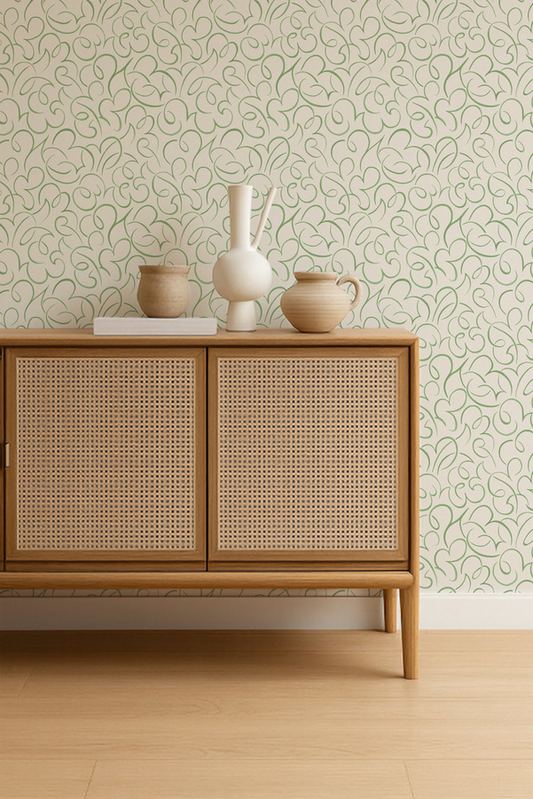 Scion Tapete Flo Swirl in Pine Green mit floralem Art Nouveau Design und abstrakten Mustern aus Vlies - Bild 2
