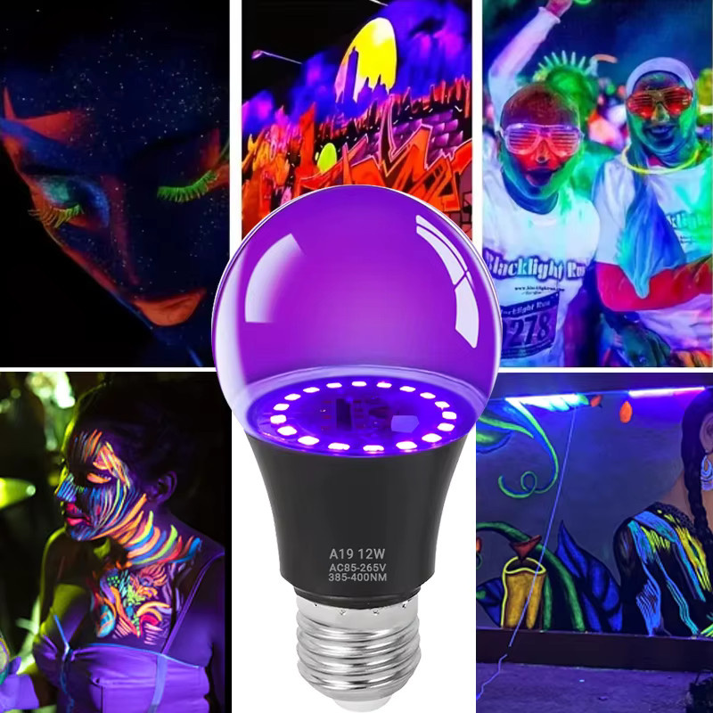 Kasotile UV-LED-Glühbirne E27 in Lila, 12W dekorative fluoreszierende Lichtlampe für Party-Effekte - Bild 4
