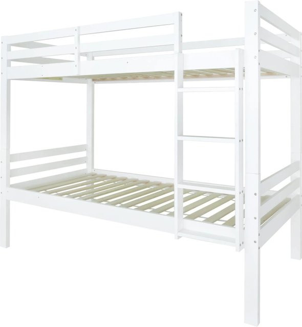 KOMHTOM Etagenbett für Kinder aus Kiefernholz mit Eckleiter und Sicherheitsgeländer, Weiß, B/T/H: 90 x 200 x 158 cm - Bild 1
