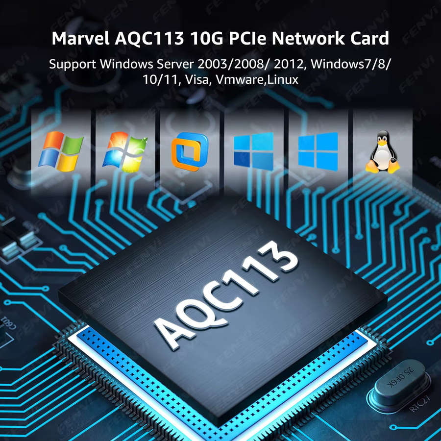 Marvell PCIe-Netzwerkkarte AQC113 mit 10 Gbit/s RJ45-Anschluss, Gigabit Ethernet LAN-Adapter für PC, Schwarz - Bild 2