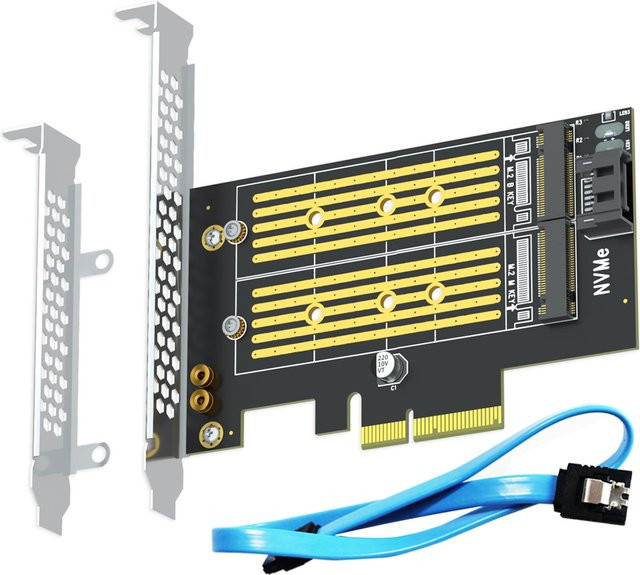GLOTRENDS M.2 PCIe-Adapter für eine M.2 NVMe SSD und eine M.2 SATA SSD in Schwarz - Bild 1