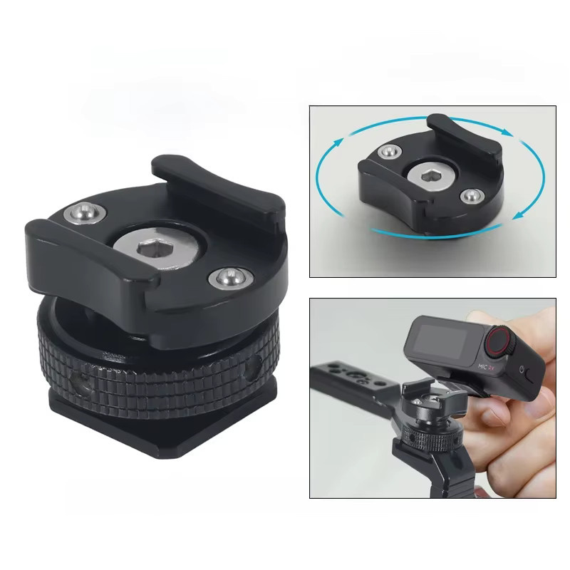 FEICHAO 360 Grad drehbarer Kaltschuh-Montageadapter aus Aluminium in Schwarz für Rode und DJI Mikrofone sowie LED-Lichter und Kamerakäfige - Bild 5