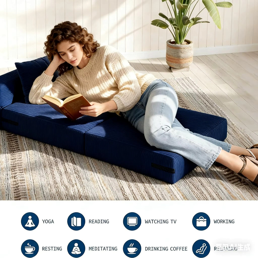 HiMISS Modernes Schlafsofa als umwandelbare Bodencouch mit Kissen, 4-fach faltbares Lounge-Möbel aus hochdichtem Schaumstoff für Wohnzimmer, Schlafzimmer und Büro - Bild 5