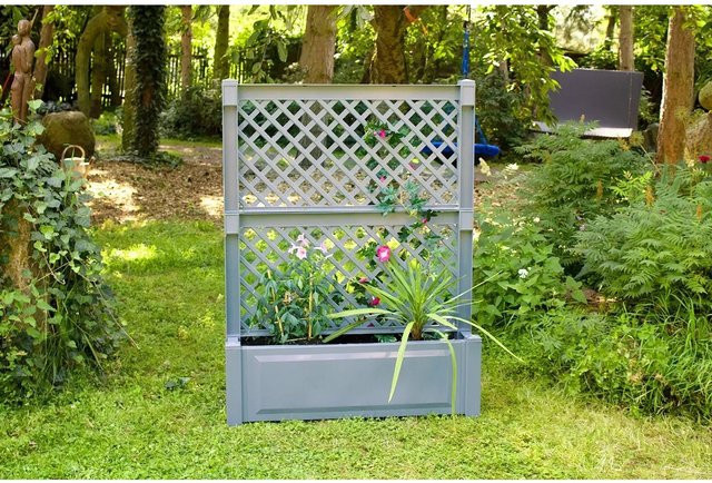 KHW Pflanzkasten mit Zentralspalier für Kübel- und Rankpflanzen, Grau, B: 140 cm, T: 100 cm, H: 43 cm - Bild 1