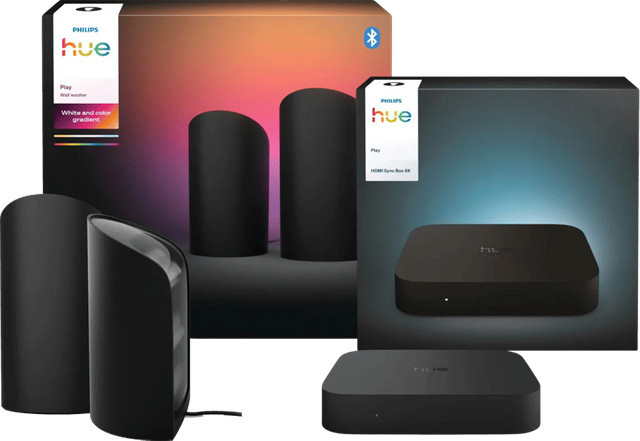 Philips Hue Play Wallwasher Schwarz Doppelpack mit HDMI Sync Box 4K LED TV Backlight Set - Bild 1