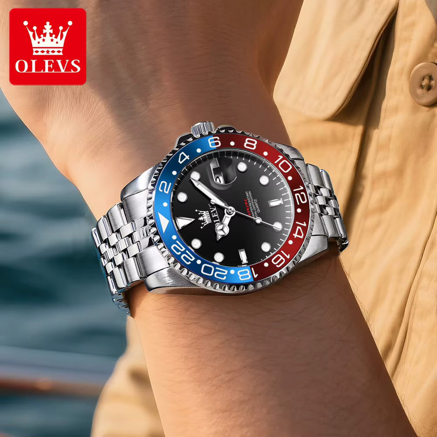 OLEVS Armbanduhr, Quarz, Edelstahl, Blau, Mondphase, Herren - Bild 2
