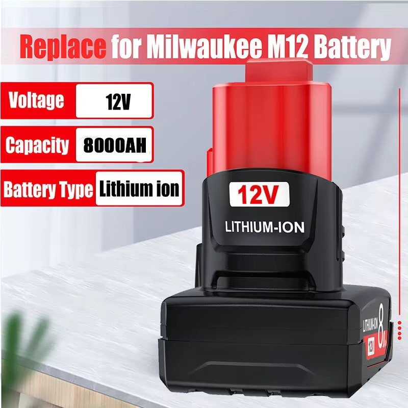 Bonacell Ersatzakku für Milwaukee M12 12V mit 8000mAh und LED-Licht, kompatibel mit 48-11-2402 und 48-11-2411 - Bild 2
