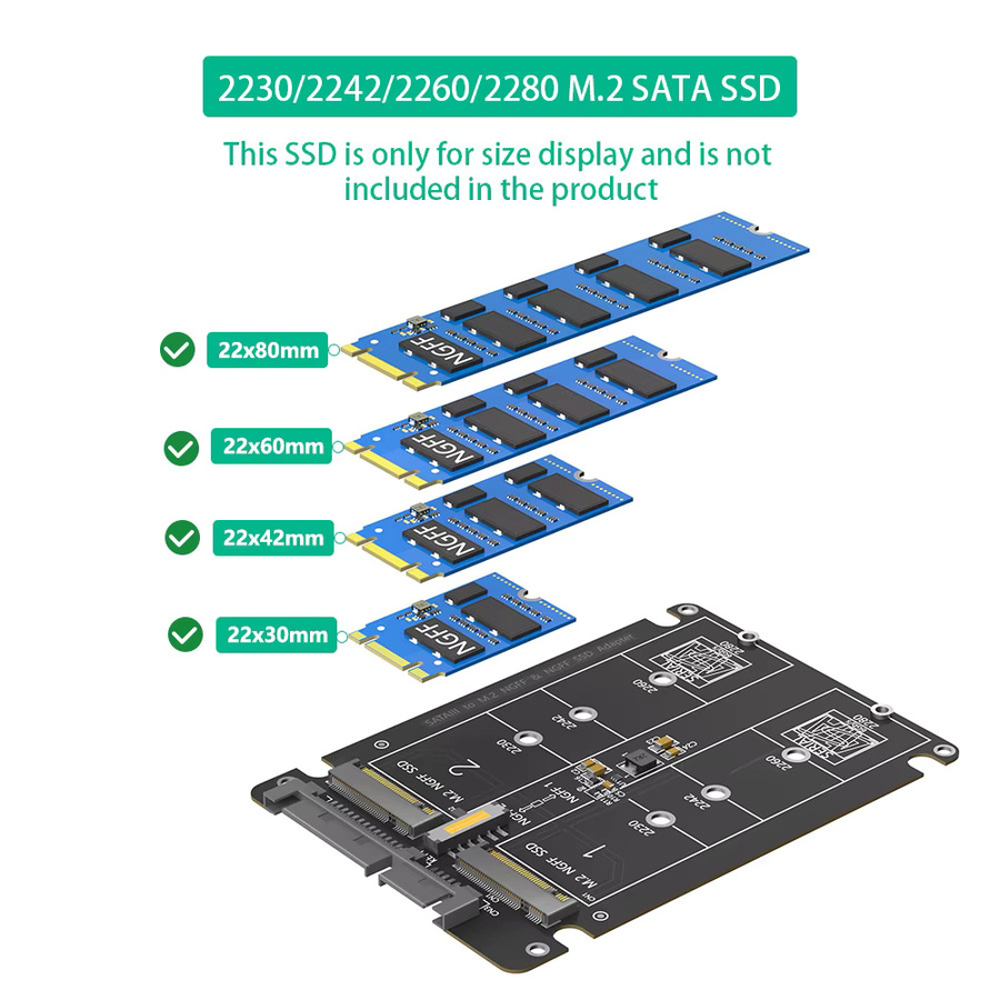 T.F.SKYWINDINTL Dual M.2 zu SATA 3.0 Adapterkarte 2-in-1 für NGFF SSD Formfaktoren 2230 2242 2260 - Bild 4