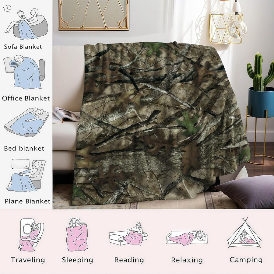 Zweigblätter Camouflage Flanelldecke aus Polyester, Multicolour, B x H: 70 x 100 cm - Bild 2