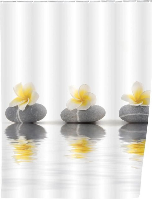 Wenko Duschvorhang Stones with Flower in Bunt und Grau aus Polyester, B/H: 180 x 200 cm - Bild 1