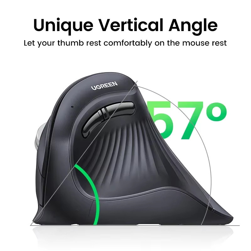 UGREEN Ergonomische Vertikale Maus in Schwarz mit Bluetooth 5.0 und 2,4 G Verbindung, 4000 DPI und 6 Stummschalttasten für MacBook, Tablet, Laptop und PC - Bild 2