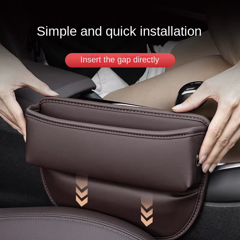 Auto-Aufbewahrungsbox aus Leder für den Sitzlückenbereich mit Taschen für Schlüssel, Karten, Becher und Handy als Organizer für deinen Innenraum - Bild 1