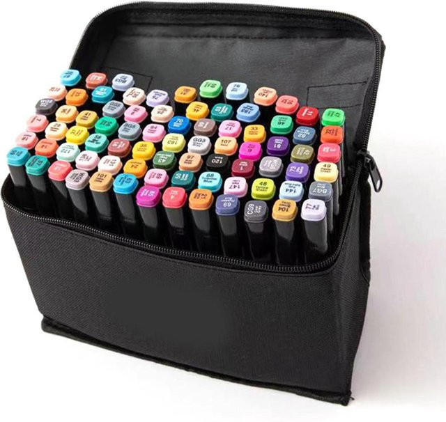 GoolRC Graffiti-Marker Set mit 80 Stück, doppelseitig, sortierte Farben, ölbasierte Tinte, Multicolor und Schwarz, inklusive Tasche - Bild 1