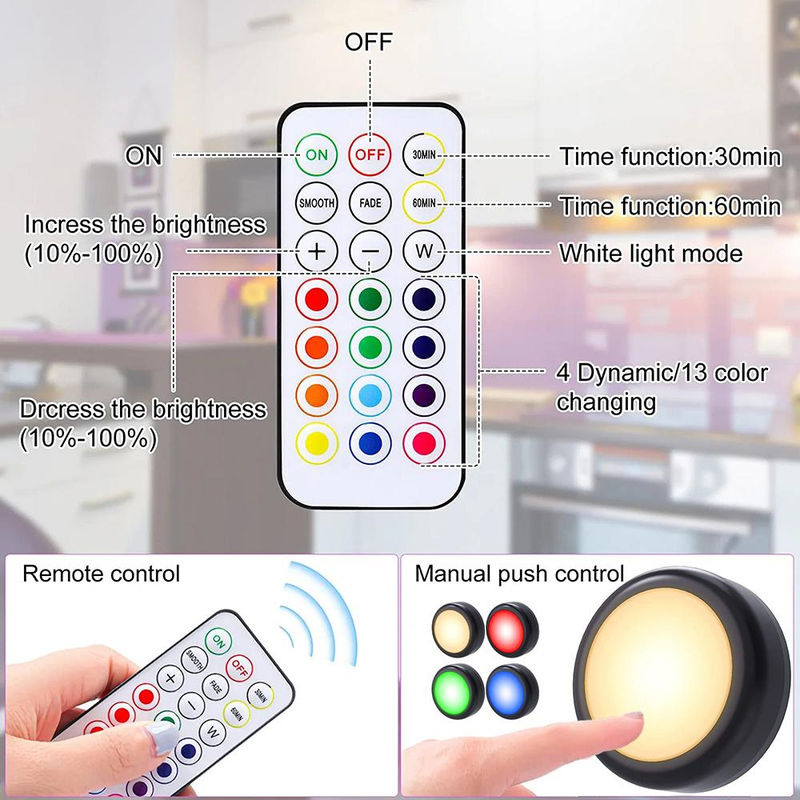 NATAWA 3er Set RGB LED Unterbauleuchten mit Fernbedienung, dimmbar, batteriebetrieben, Multicolour, für Küche und Schrank - Bild 4
