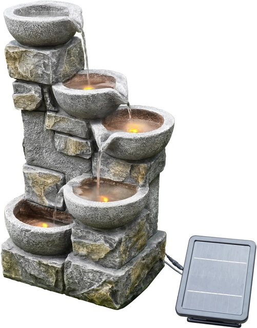 Teamson Home Zen Garten Wasserbrunnen aus Polyresin in Grau, 5-stufige Kaskade, Höhe: 68,6 cm - Bild 1