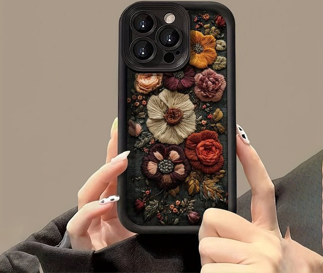 Handyhülle mit Vintage Ölgemälde Blumenmuster in Schwarz und Multicolour, High-Edge TPU Anti-Drop Schutz für iPhone 17 Air Pro Max, iPhone 16, 15, 13, 12, 11 Pro Max, Xs, Xr, X, 7, 8 Plus und SE-Serie - Bild 1