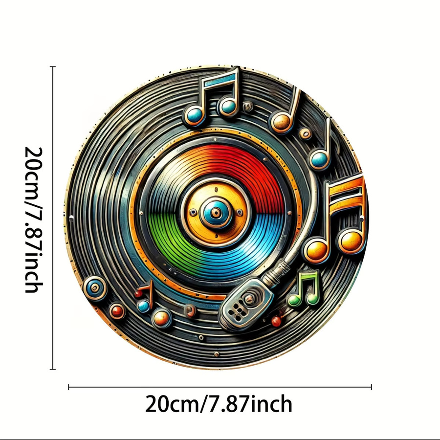 HELLOYOUNG Vintage-Blechschild mit Vinyl-Schallplatten und Musiknoten, Multicolor Wanddekoration, B/H: 20 x 20 cm - Bild 2