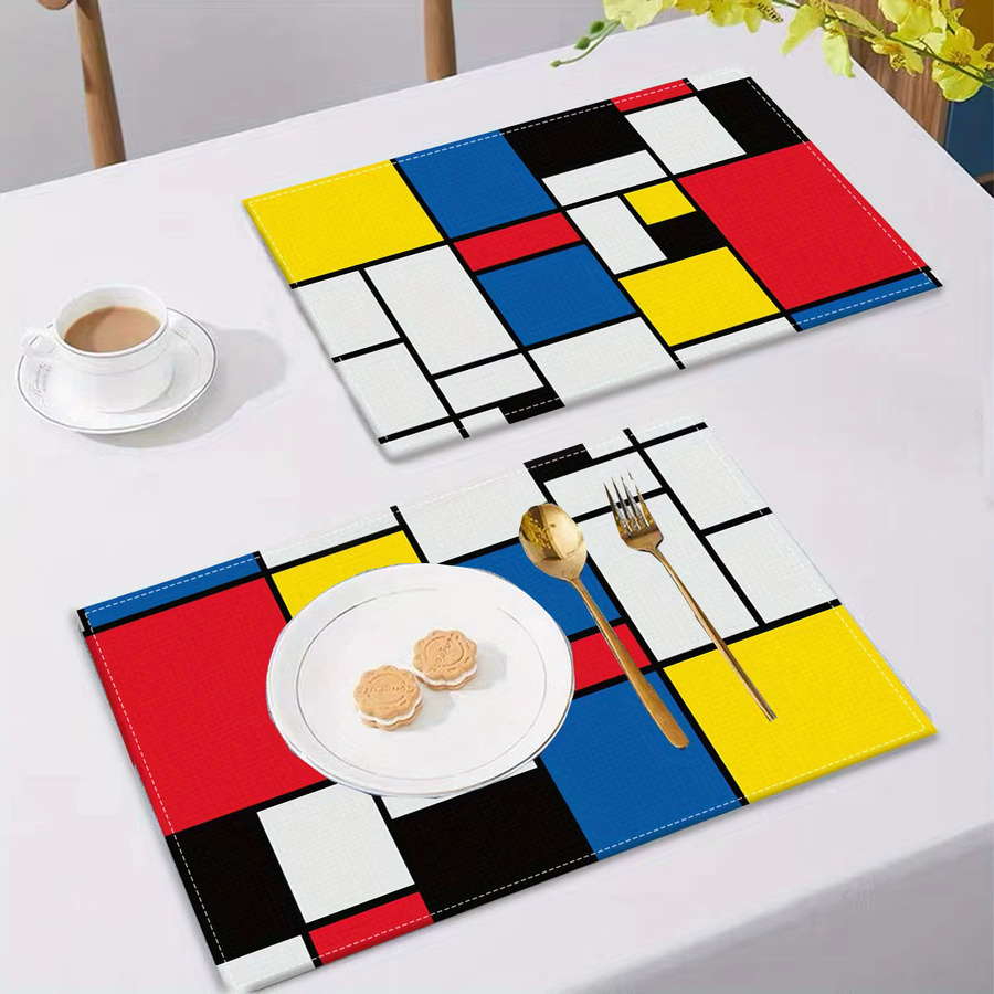 VIKAMA Tischsets im Mondrian-Stil mit geometrischem Farbblock-Design aus PVC, Mehrfarbig, Rechteckig - Bild 2