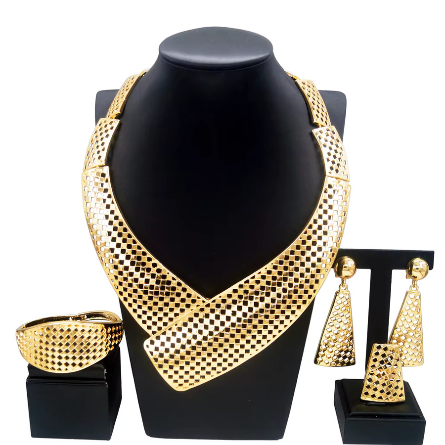 SYHOL Schmuckset, vergoldet, Halskette, Ohrringe, Armband - Bild 3