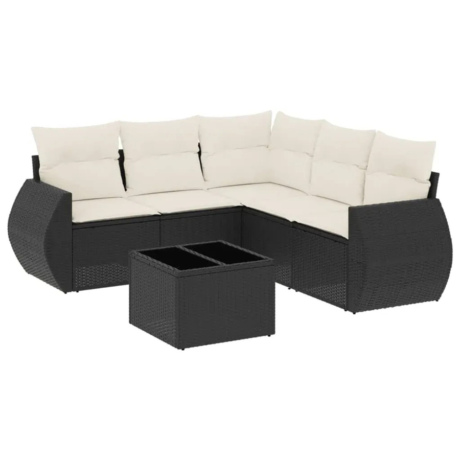 vidaXL 6-teilige Garten-Sofagarnitur in L-Form mit Kissen und Couchtisch, Schwarz, Poly-Rattan mit Metallgestell - Bild 2