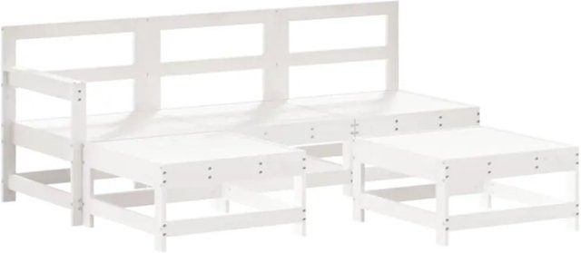 vidaXL 5-teiliges Garten-Lounge-Set aus Massivholz Kiefer in Weiß mit rustikaler Optik und Latten-Design - Bild 1