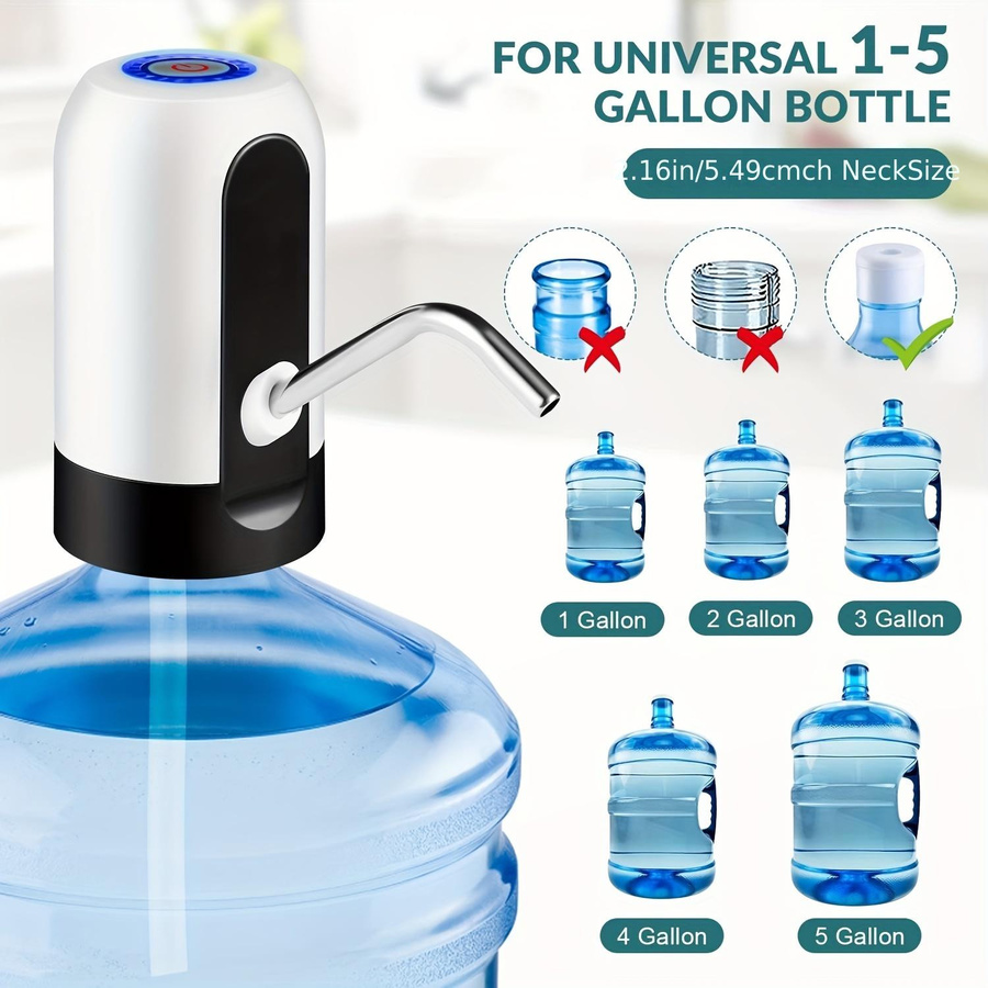 Elektrische Wasserflaschenpumpe von YC Direct, USB wiederaufladbare automatische Trinkwasserpumpe für 3-5 Gallonen Flaschen, Schwarz - Bild 6