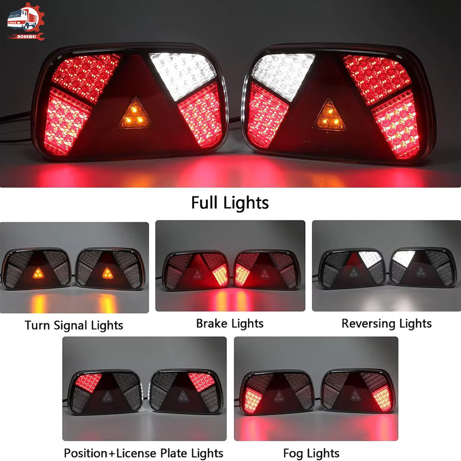 Aohewei Anhänger Rückleuchten Set 2 Stück, Rot, 12V/24V Bremse und Blinker für Caravan mit 30 cm langem 6-adrigem Kabel - Bild 4
