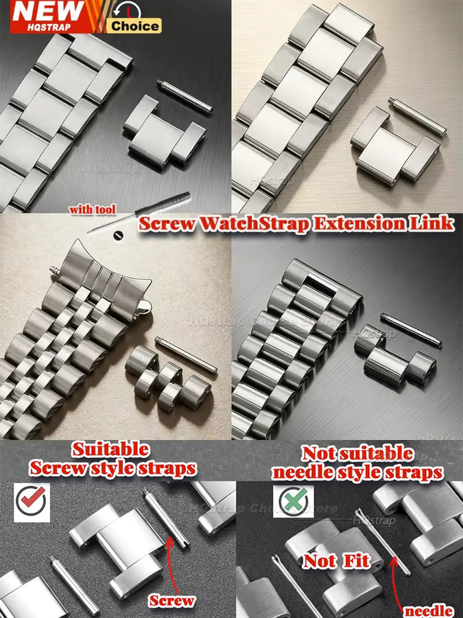 HQstrap Uhrenarmband-Verlängerungsstücke, Edelstahl, Silber - Bild 5