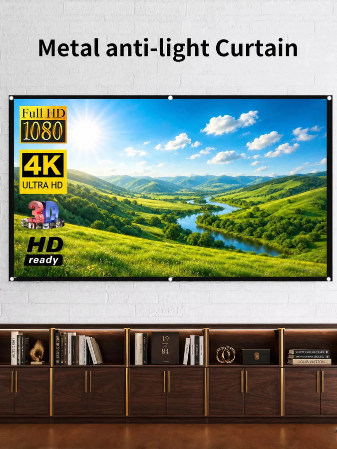 Salange Projektor-Leinwand aus reflektierendem Metall-Anti-Licht-Stoff in Grau, 16:9 Format, für 60 bis 130 Zoll, kompatibel mit XGIMI Xiaomi DLP-Projektoren - Bild 5