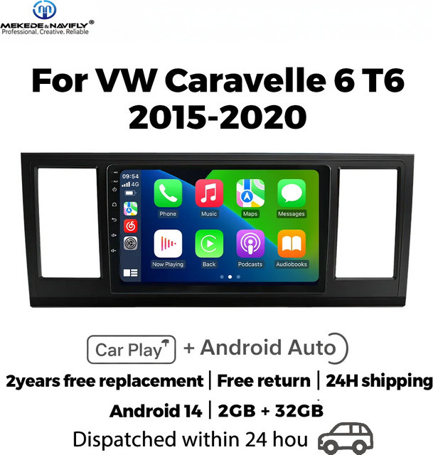MEKEDE & NAVIFLY Android 14 Intelligentes Auto-Audiosystem für Volkswagen Caravelle T6 T6.1, 2 DIN Autoradio, Schwarz - Bild 1