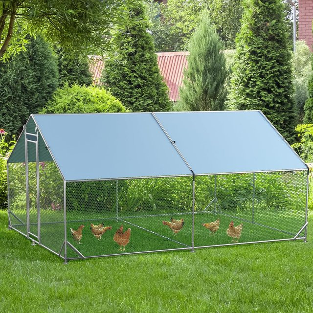 Garvee Hühnerstall aus verzinktem Stahl mit wasserdichtem Dach, begehbarer Geflügelkäfig für Garten und Bauernhof, Farbe: Silber - Bild 1