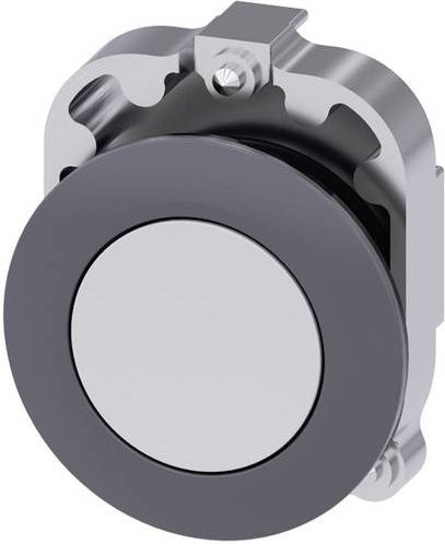 Siemens Drucktaster 3SU1060-0JB60-0AA0 mit flachem Betätiger und Frontring aus Metall in Weiß - Bild 1