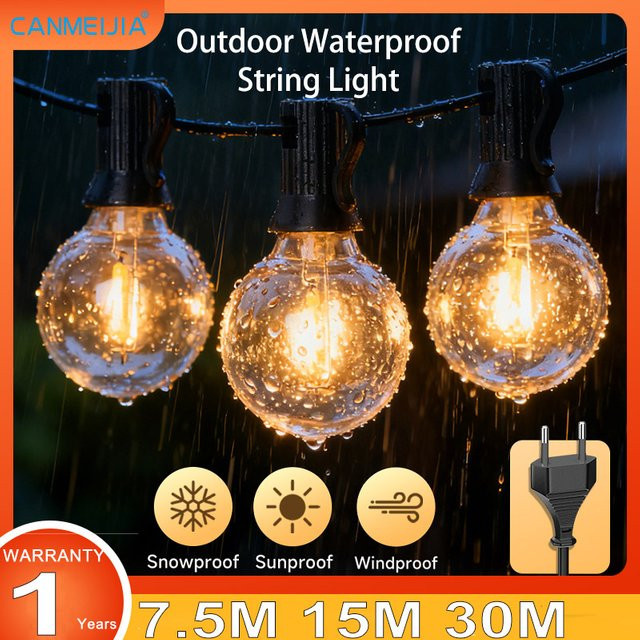 CANMEIJIA LED Lichterkette Warmweiß Transparent für Garten, Party und Camping, Wasserdicht Outdoor Dekoration - Bild 1