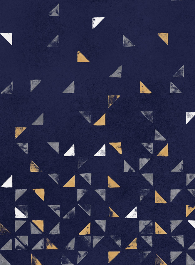 Isidore Leroy Mural Tangram Bleu Nuit Wandgestaltung mit geometrischem Design in Blau, Violett und Gelb - Bild 1