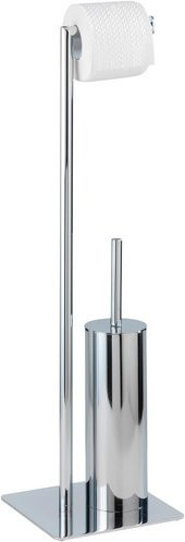 Wenko Stand WC-Garnitur Recco mit WC-Bürste und Toilettenpapierrollenhalterung in Chrom Silberfarben - Bild 1