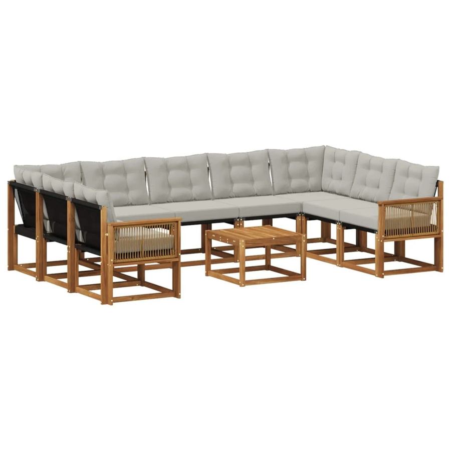 vidaXL Outdoor-Sofagarnitur L-Form aus Massivholz Akazie mit 10 Kissen in Natur und Hellgrau - Bild 2
