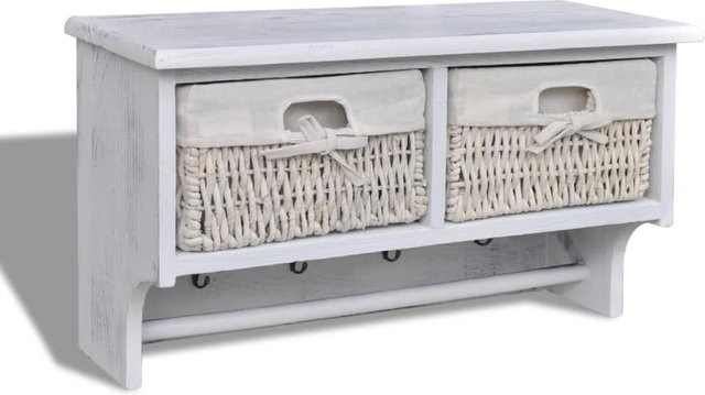 Wandregal Yiwydaa aus Paulowniaholz in Weiß im Shabby Chic Stil, B/T/H: 60 x 23,5 x 33 cm - Bild 1