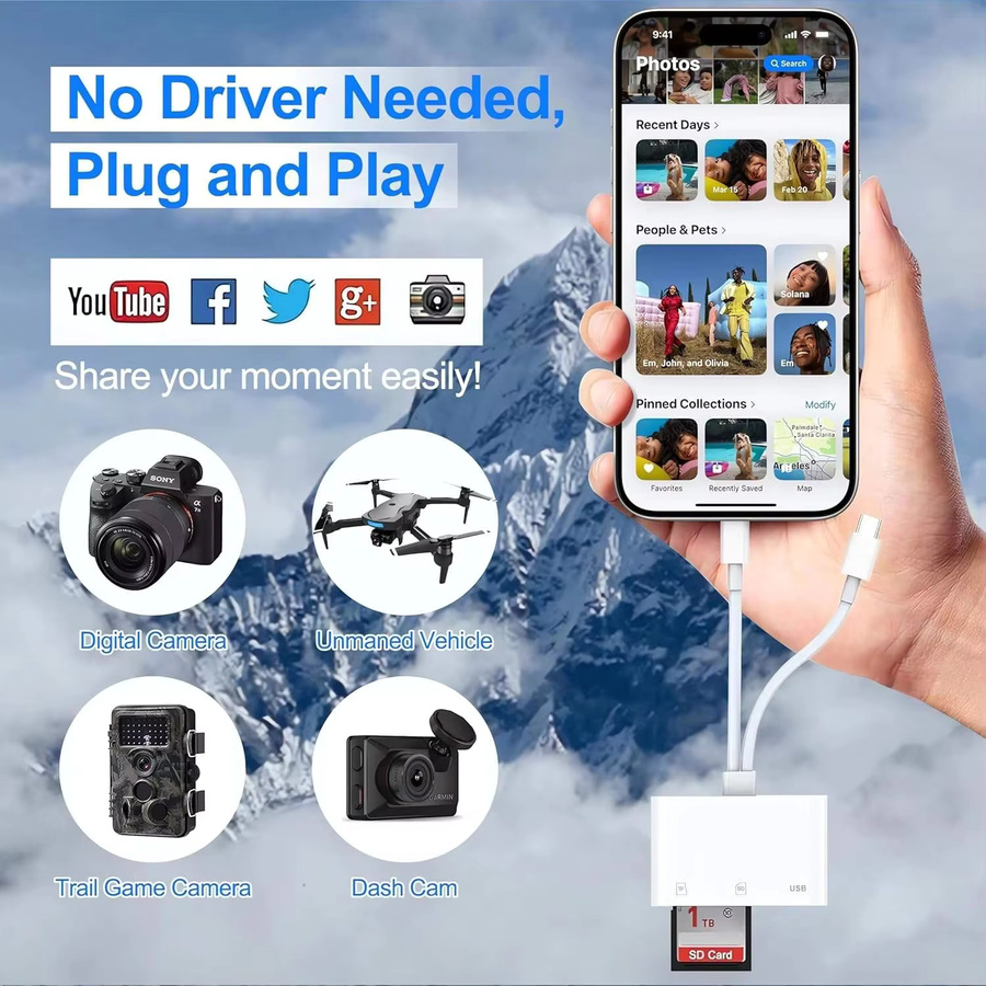 5-in-1 USB 3.0 Kartenleser mit Lightning und USB-C für SD und TF Speicherkarten, kompatibel mit iPhone, MacBook, Samsung, Android-Handys und Laptops - Bild 3
