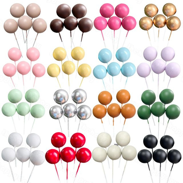 MicroPlush Cake Topper Set aus Kugeln in Gold, Silber und Gelb für Geburtstag, Hochzeit oder Baby Shower, 5 Stück - Bild 1