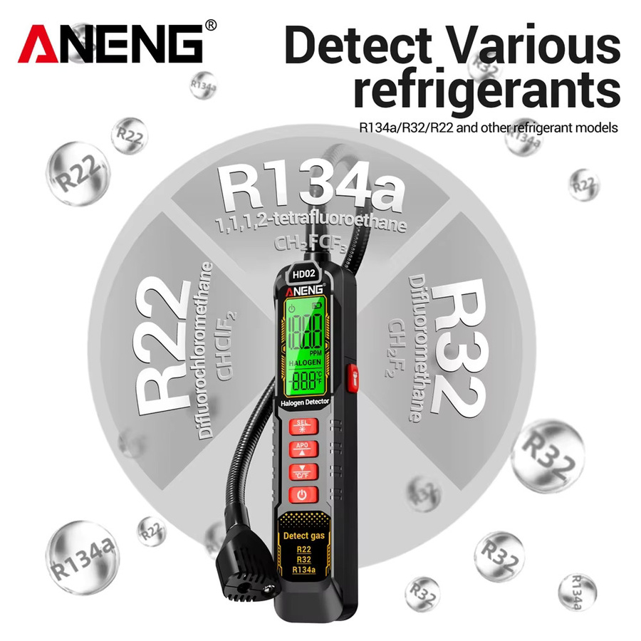 ANENG HD02 Halogen-Gasdetektor für Kältemittel R22 R32 R134a in Schwarz - Bild 3