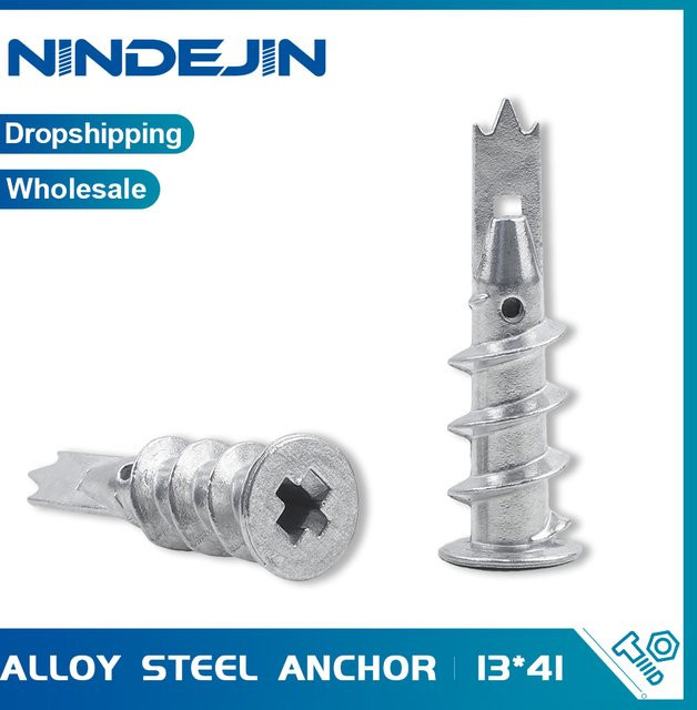 NINDEJIN Selbstbohrende Hohlwandanker aus Zinklegierungsstahl in Silber, Durchmesser: 13 mm, Höhe: 41 mm, geeignet für Gipskarton und Trockenbau - Bild 1