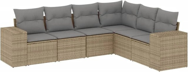 vidaXL 6-teilige Garten-Sofagarnitur in L-Form aus Poly-Rattan mit Kissen in Beige und Grau - Bild 1