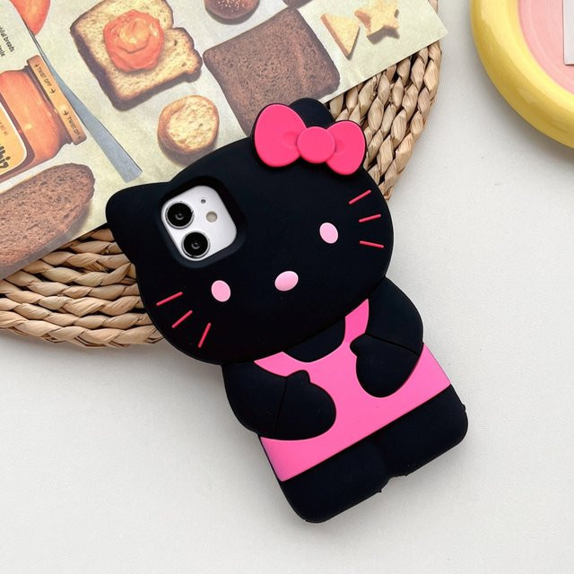 Sanrio 3D Silikon Soft-Handyhülle mit Schleifenknoten-Kätzchen Design in Schwarz für iPhone Modelle - Bild 1