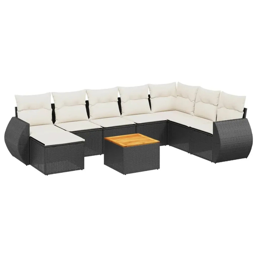 vidaXL 9-teilige Garten-Sofagarnitur in L-Form aus Poly-Rattan und pulverbeschichtetem Stahl mit Kissen in Schwarz-Creme - Bild 2