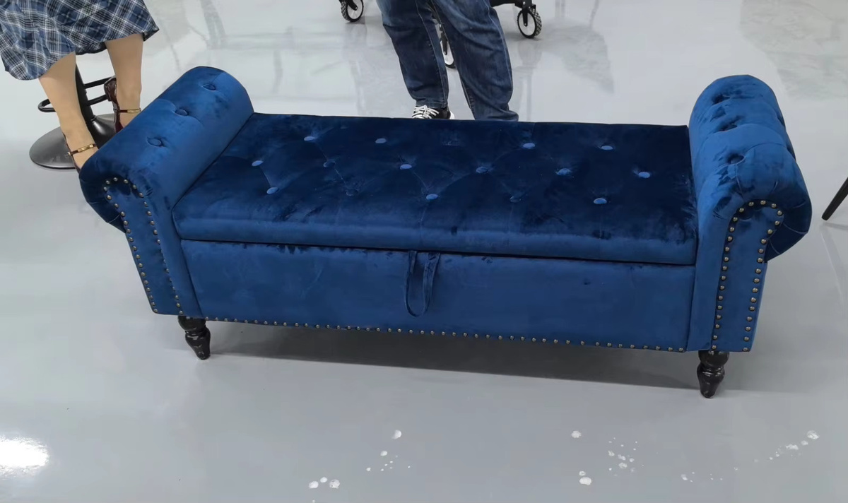 Homfa Samt-Aufbewahrungsbank mit Armlehnen und Chesterfield-Polsterung, gepolsterte Ottoman-Bank für Schlafzimmer und Wohnzimmer in Weiß oder Blau - Bild 3