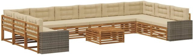 vidaXL Sofagarnitur aus Massivholz Akazie mit 11 Kissen in Natur-Beige - Bild 1